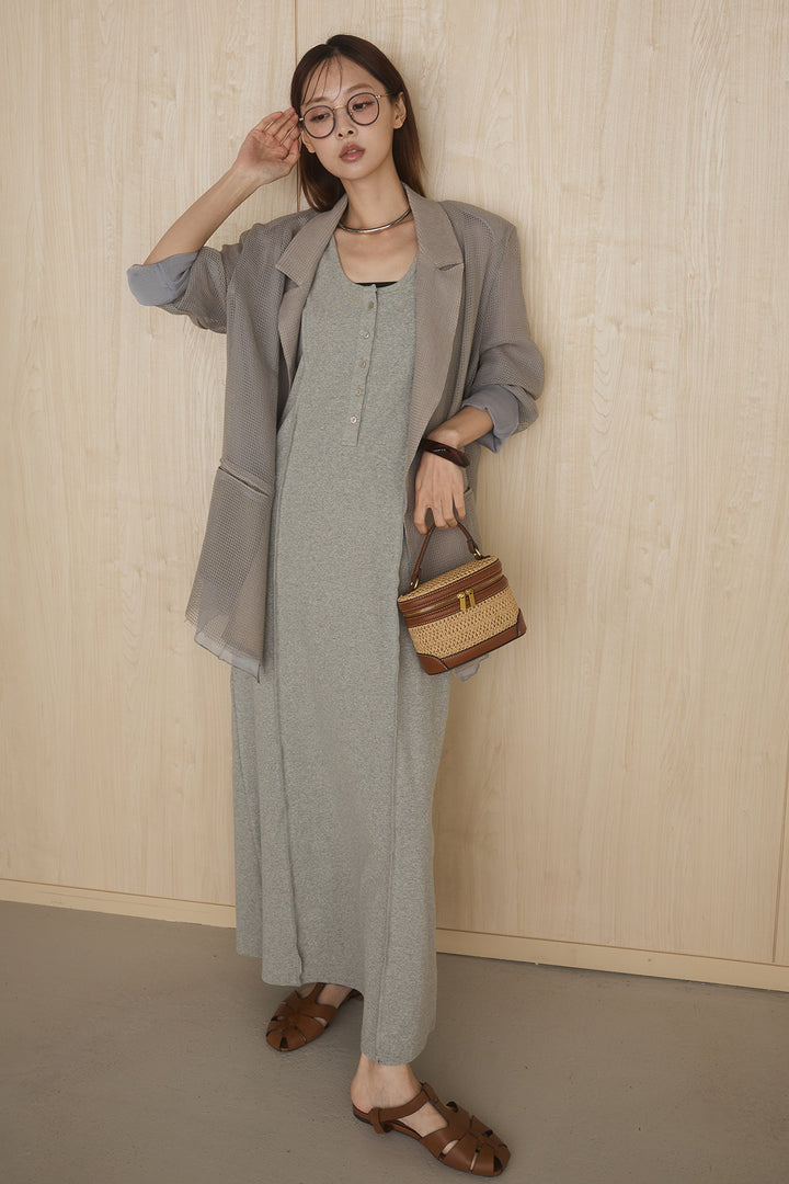 [SET]メッシュテーラードワイドジャケット+ノースリロングワンピース(2set)