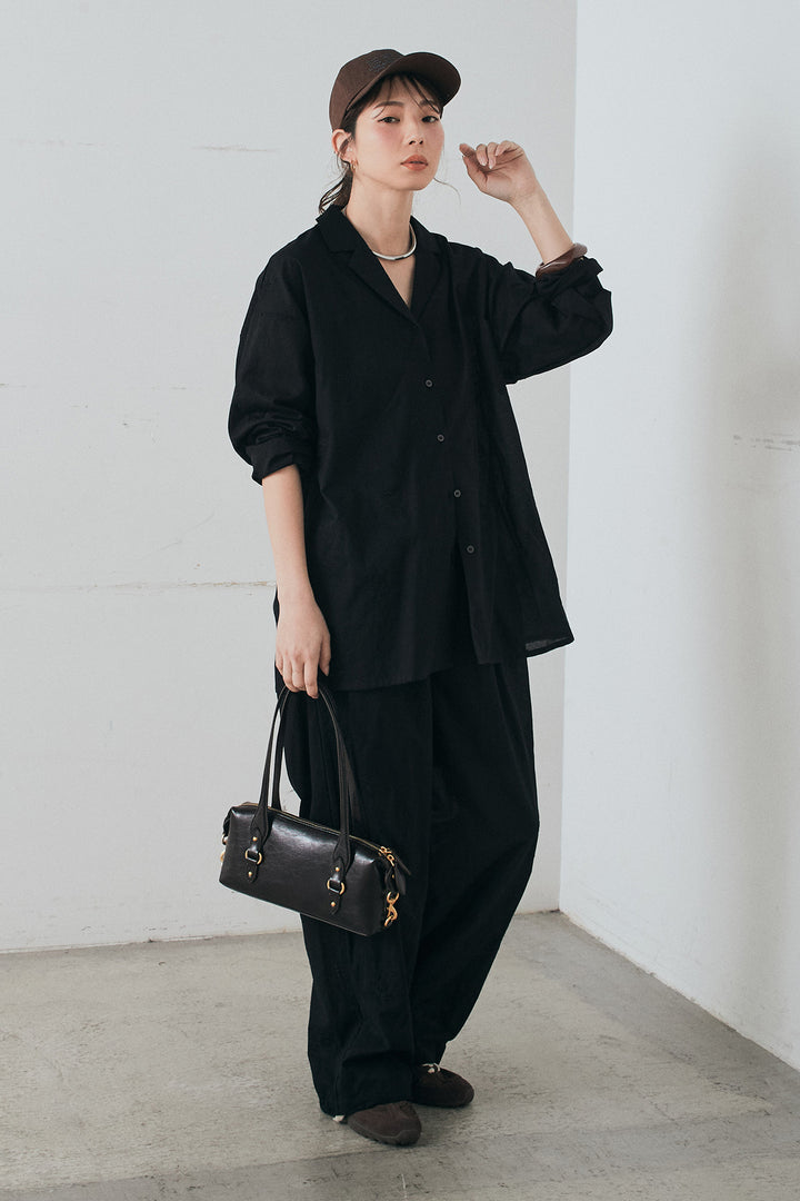 [SET]刺繍ローンオープンカラーシャツ+刺繍ローンタックイージーパンツ(2set)