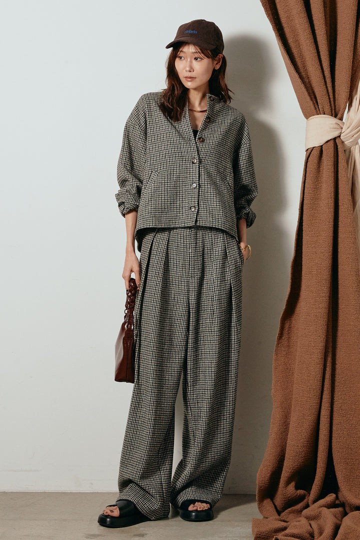 [SET]ノーカラーガンクラブチェックジャケット+ガンクラブチェックタックパンツ(2set)