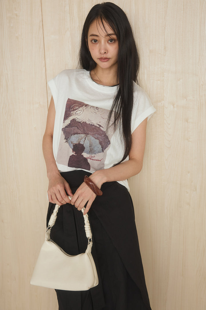 [SET]スクエアニュアンス柄Tシャツ+前結びタックワイドパンツ(2set)