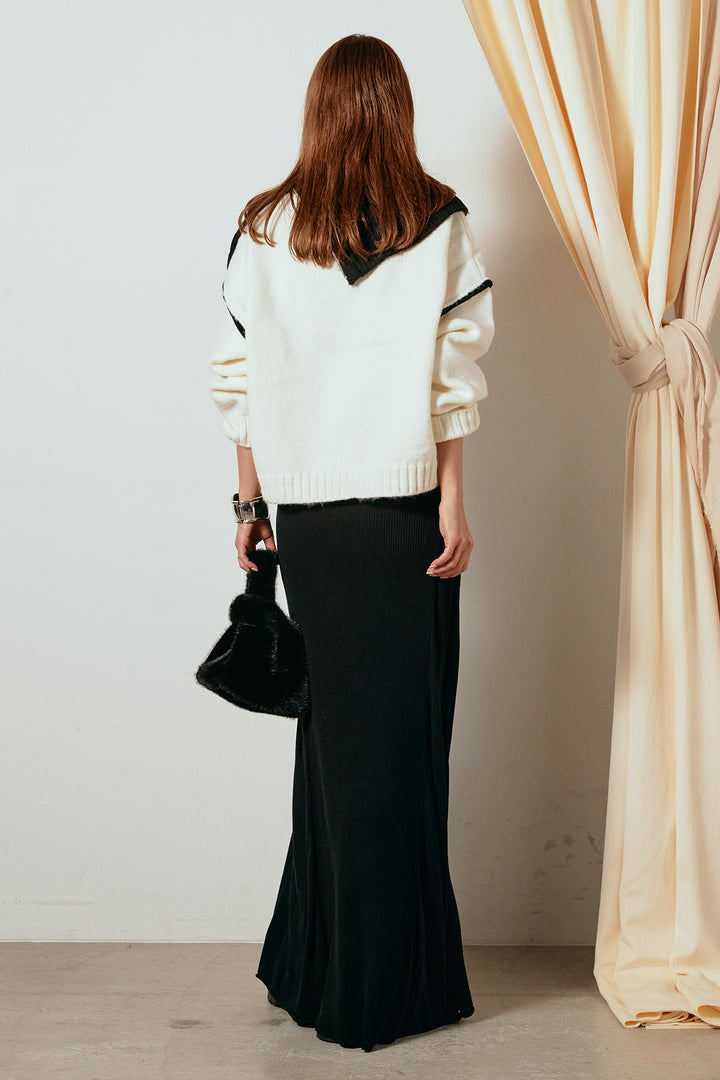 [SET]ハイネックジップデザインニットトップス+サイド切り替えリブニットロングスカート(2set)