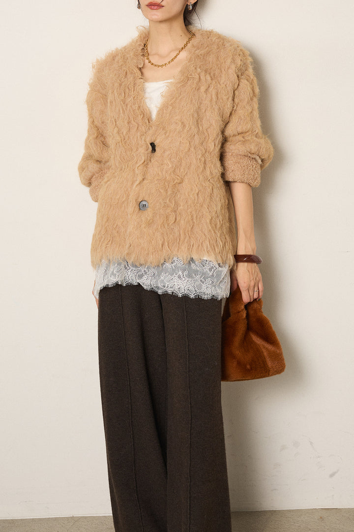 [SET]起毛シャギーニットカーディガン+センターラインニットパンツ(2set)