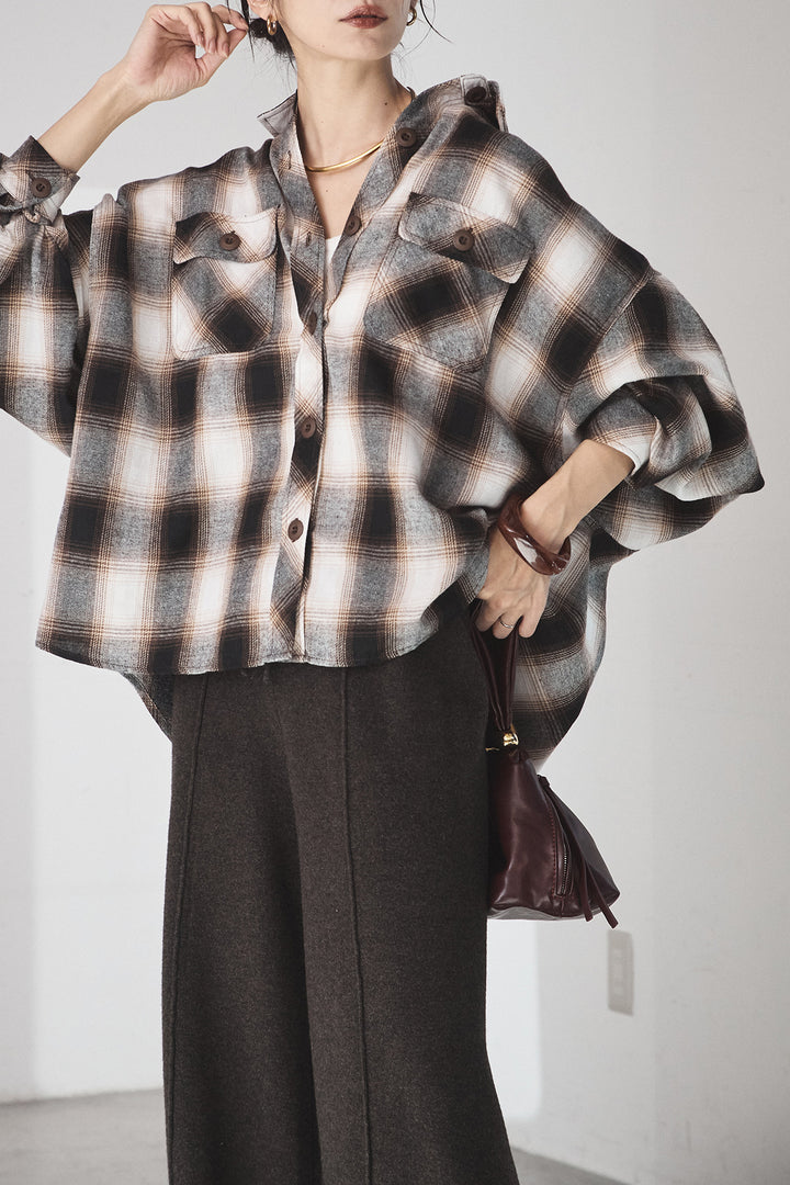 [SET]オンブレーチェックビッグシルエットCPOシャツ+センターラインニットパンツ(2set)