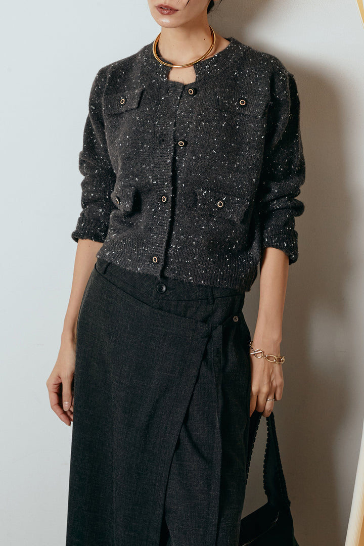 [SET]ネップニットカーディガン+ラップ巻きワイドスラックス(2set)