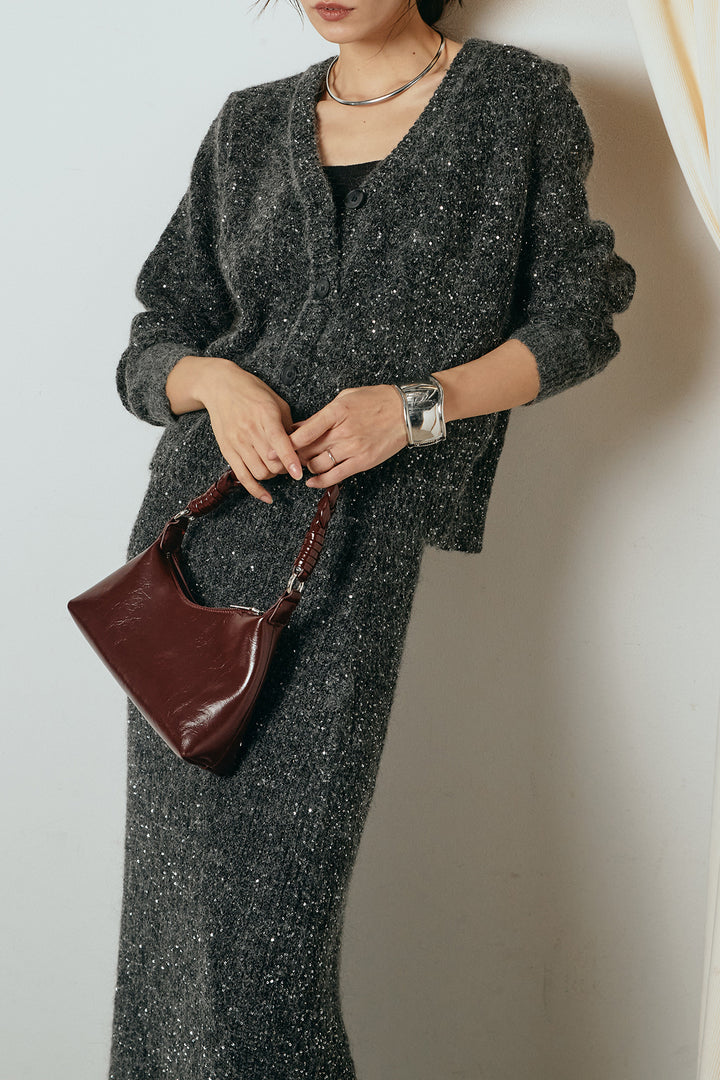 [SET]ミニラメニットカーディガン+ミニラメニットスカート(2set)