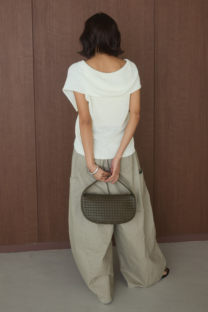 [SET]ビッグカラーボタンニットトップス+ベルト付きカラーデニムパンツ(2set)