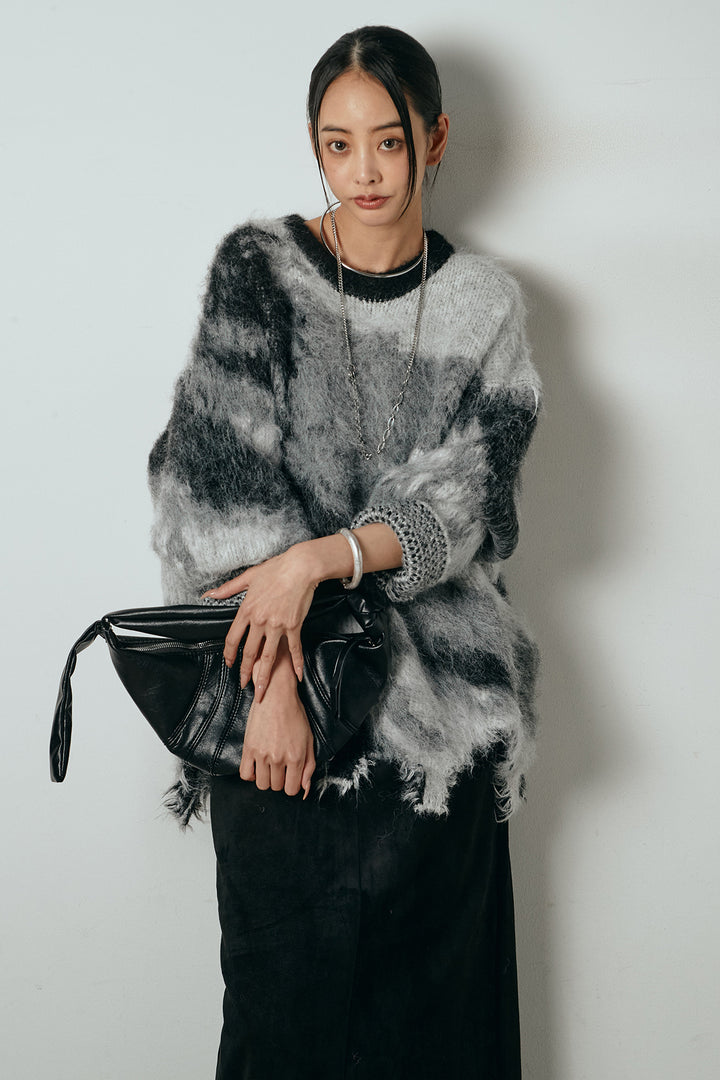 [SET]起毛裾デザインニュアンス柄ニットトップス+エコスウェードワイドスカート(2set)