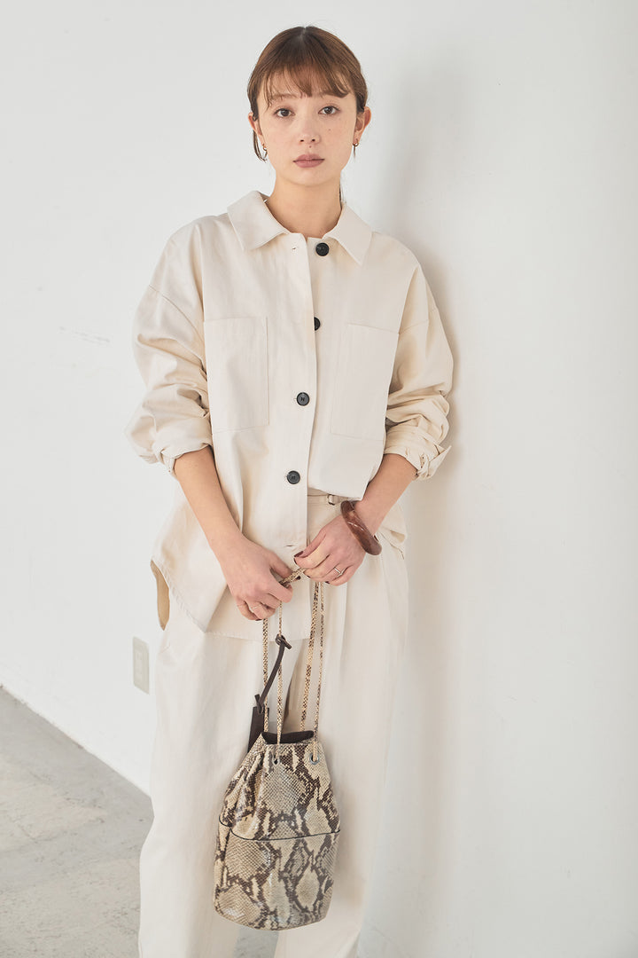 [SET]ツイルシャツジャケット+ツイルハイウエストタックパンツ(2set)