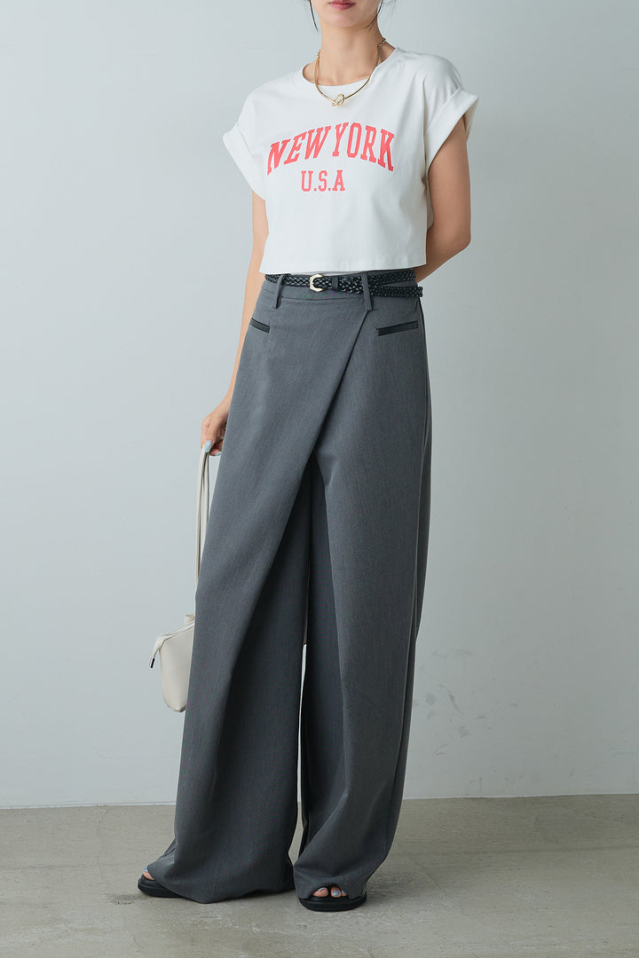 [着回しセット]ショート丈NEWYORKロゴTシャツ+ショート丈NEWYORKロゴTシャツ+ベルト付きクロスデザインパンツ(3set)