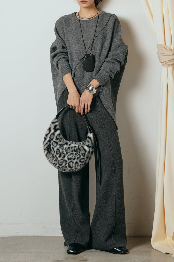 [SET]アシンメトリーデザインニットトップス+センターラインニットパンツ(2set)