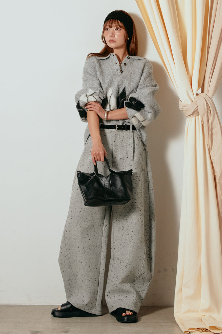 [SET]アーガイル柄ポロニットトップス+ベルト付きネップツイードカーブパンツ(2set)