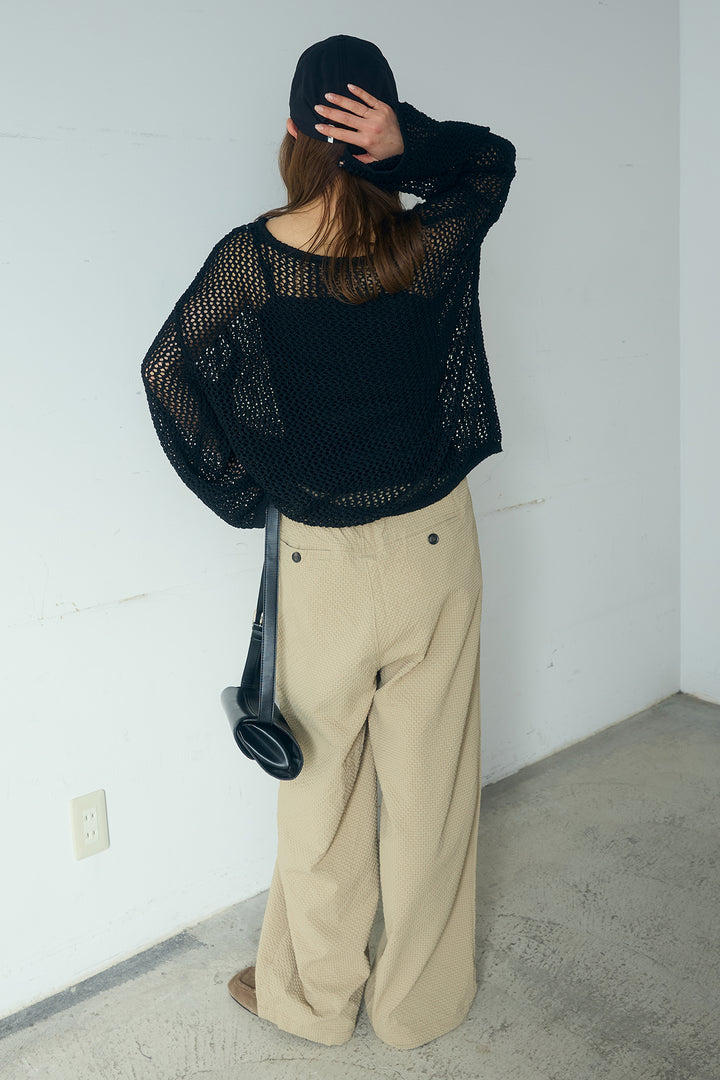 [SET]メッシュ編みビスチェセットVネックプルオーバー+シアサッカーイージーパンツ(2set)