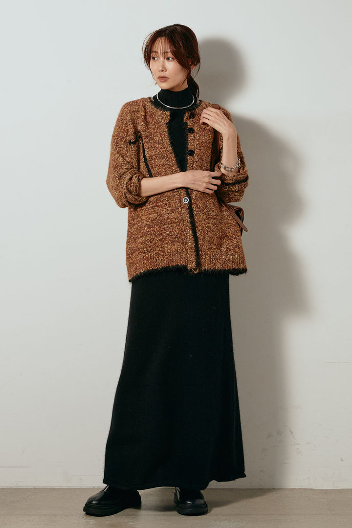 [SET]ミックスニットポケットカーディガン+ノースリーブニットロングワンピース(2set)