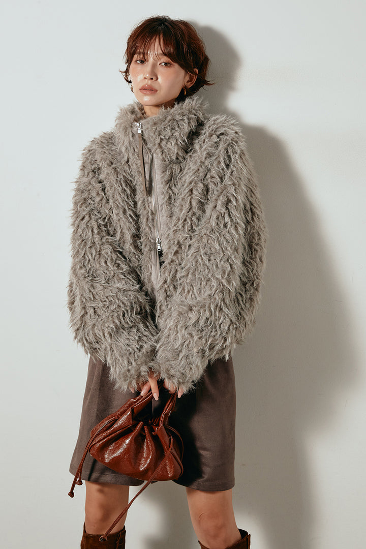 [SET]ミックスシープファースタンドブルゾン+フェイクスウェードハーフパンツ(2set)