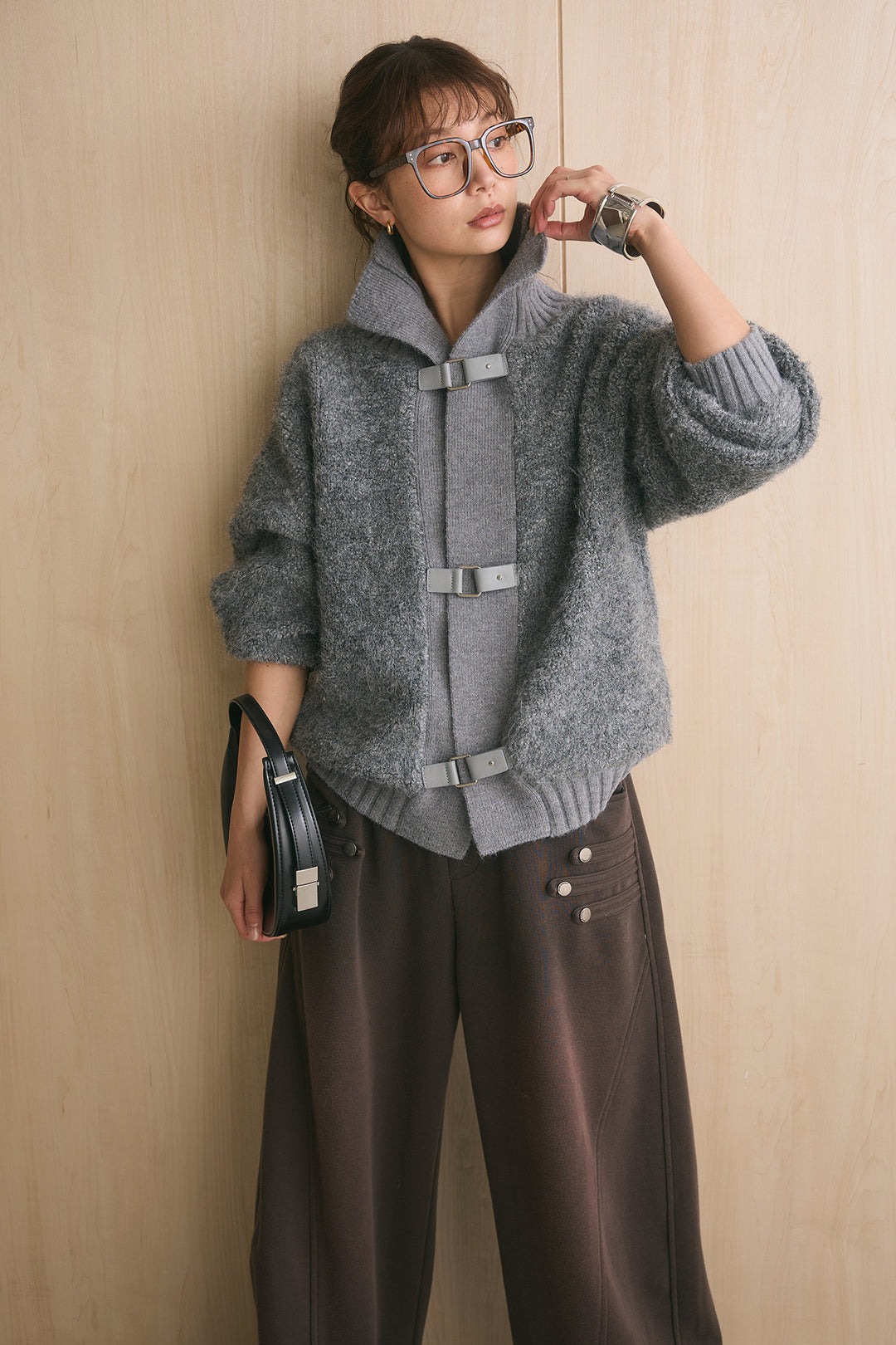 [SET]ブークレーハイネックニットジャケット+ナポレオンディテールカーブパンツ(2set)