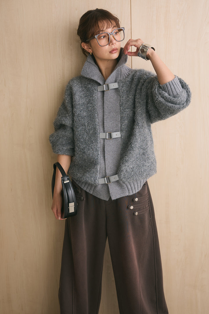 [SET]ブークレーハイネックニットジャケット+ナポレオンディテールカーブパンツ(2set)