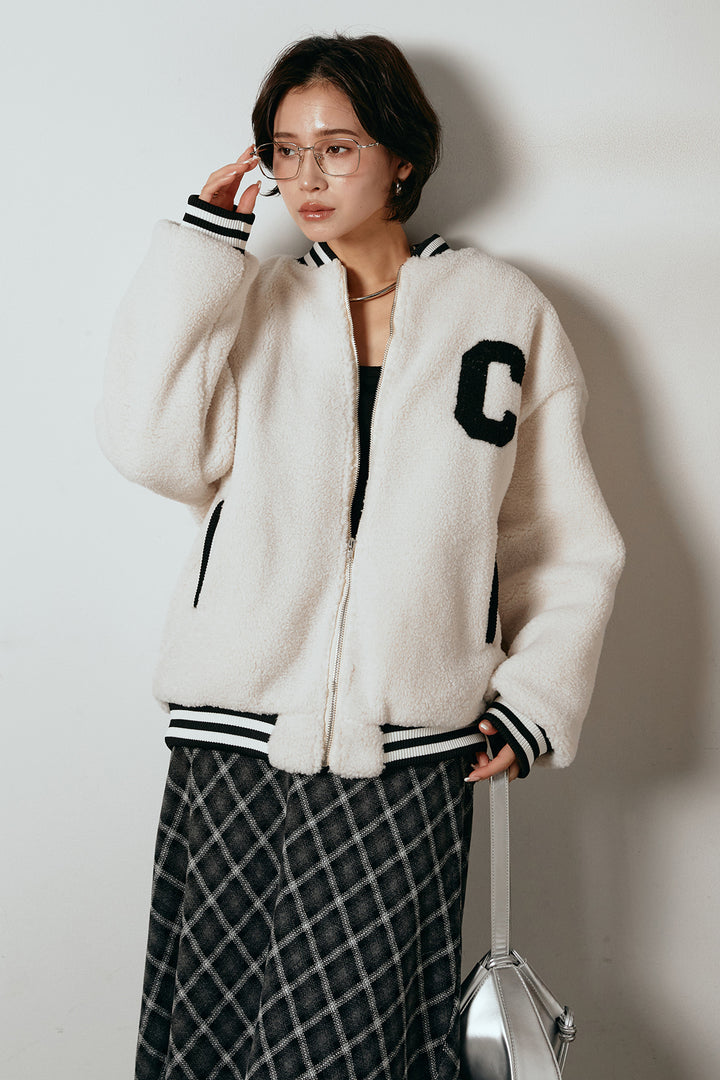 [SET]ロゴスタジャンボアブルゾン+フロッキー起毛チェックスカート(2set)
