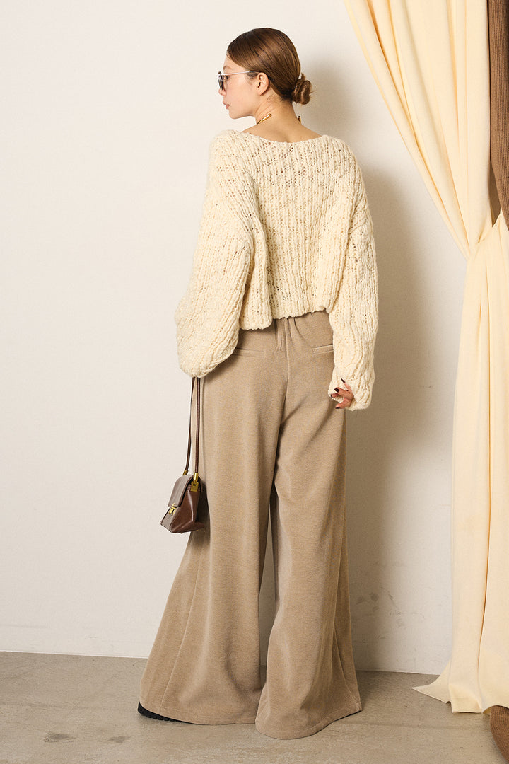 [SET]チャンキースラブニットクロップドプルオーバー+ベルトループコーデュロイワイドパンツ(2set)