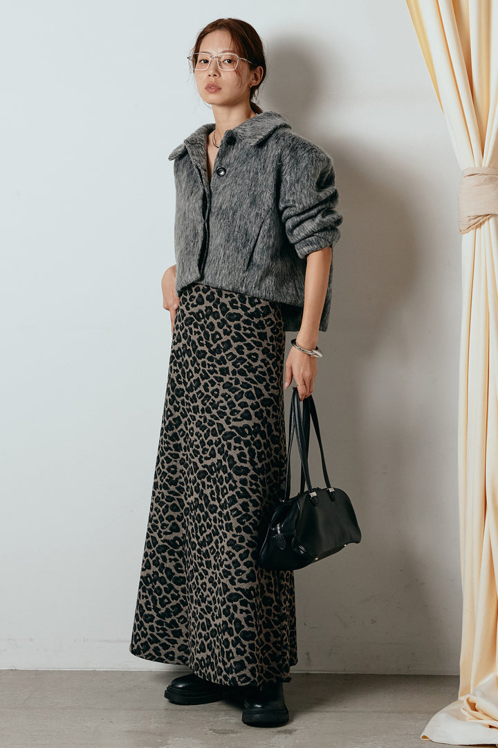 [SET]シャギーショートジャケット+レオパードロングスカート(2set)