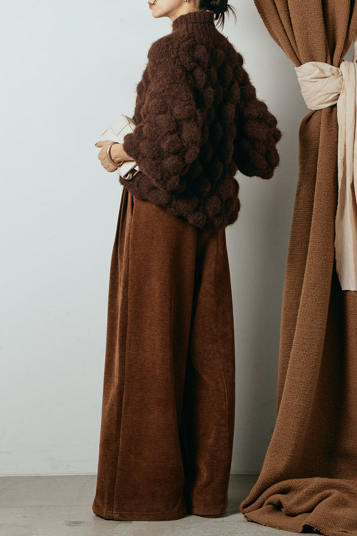 [SET]ボリュームポップコーンニットトップス+ベルトループコーデュロイワイドパンツ(2set)