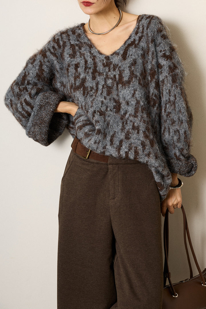 [SET]フラッフィーレオパードシャギーニット+サイドベルトパンツ(2set)