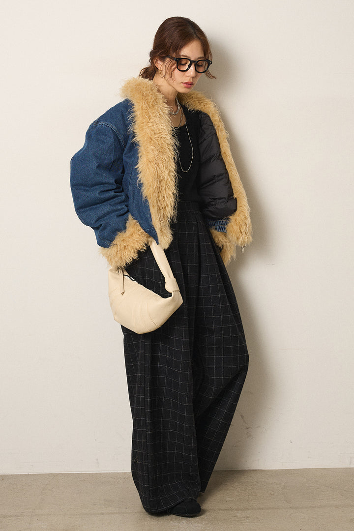 [SET]エコファーデニムボアジャケット+ウールライクチェックタックパンツ(2set)