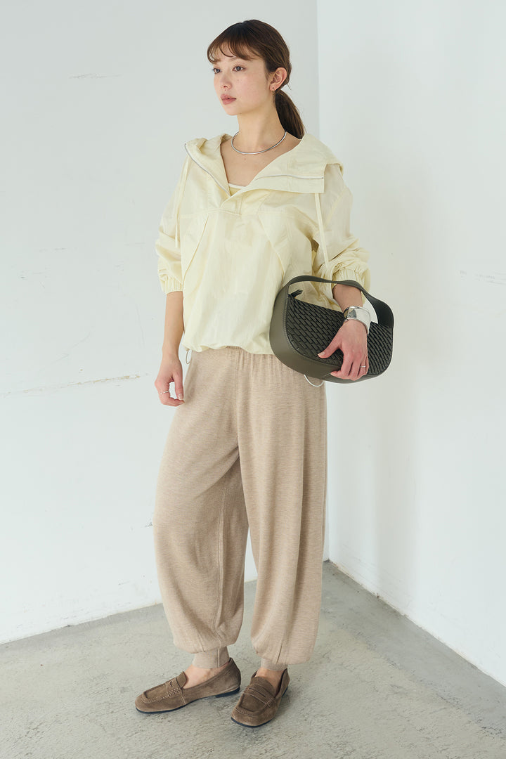 [SET]ナイロンフーディーブルゾンアウター+裾絞りリブニットパンツ(2set)