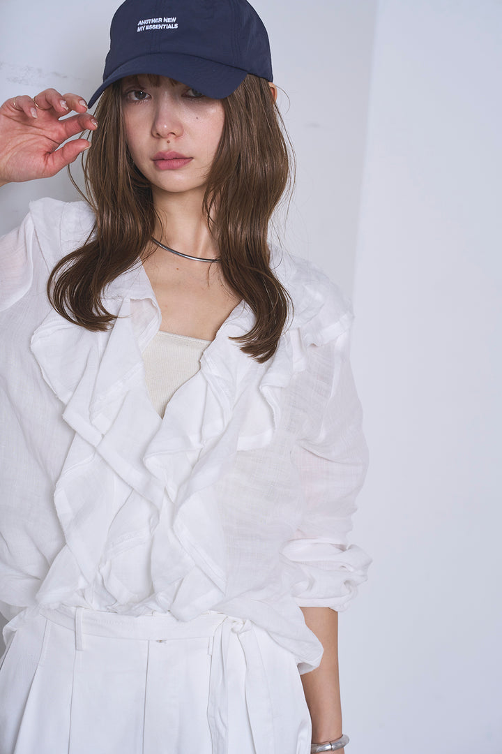 [SET]フリルボタンブラウス+紐ベルト付きカーブワイドパンツ(2set)