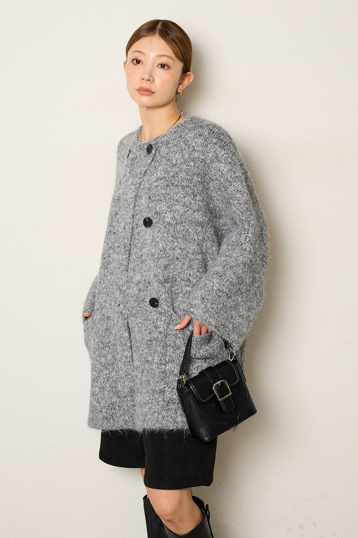 [SET]アシンメトリーボタンニットカーディガン+リラックスコーデュロイハーフパンツ(2set)