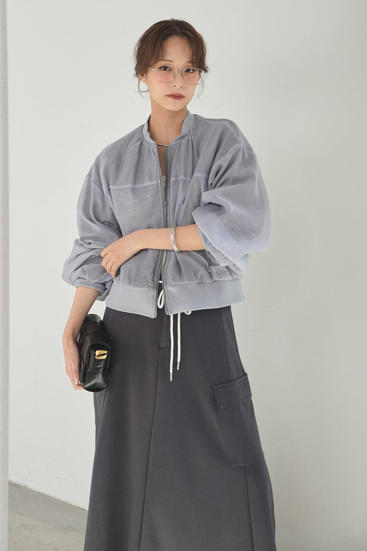 [SET]シアー×ポンチブルゾン+リラックススウェットスカート(2set)