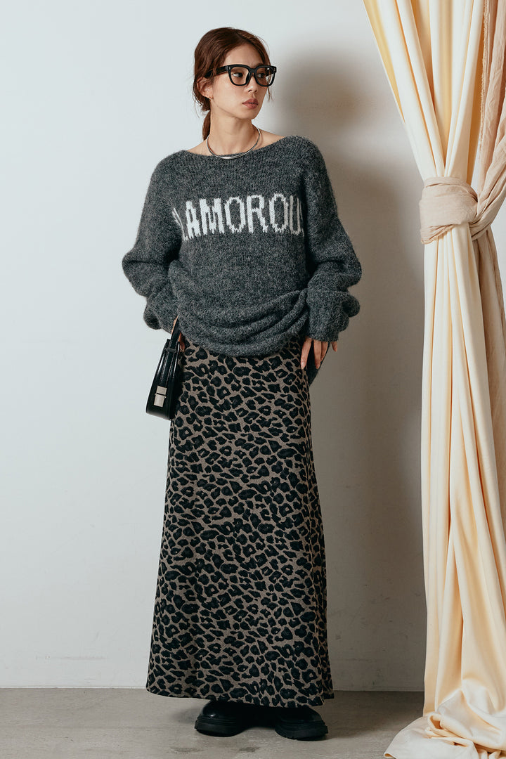 [SET]フロントロゴデザインニットトップス+レオパードロングスカート(2set)