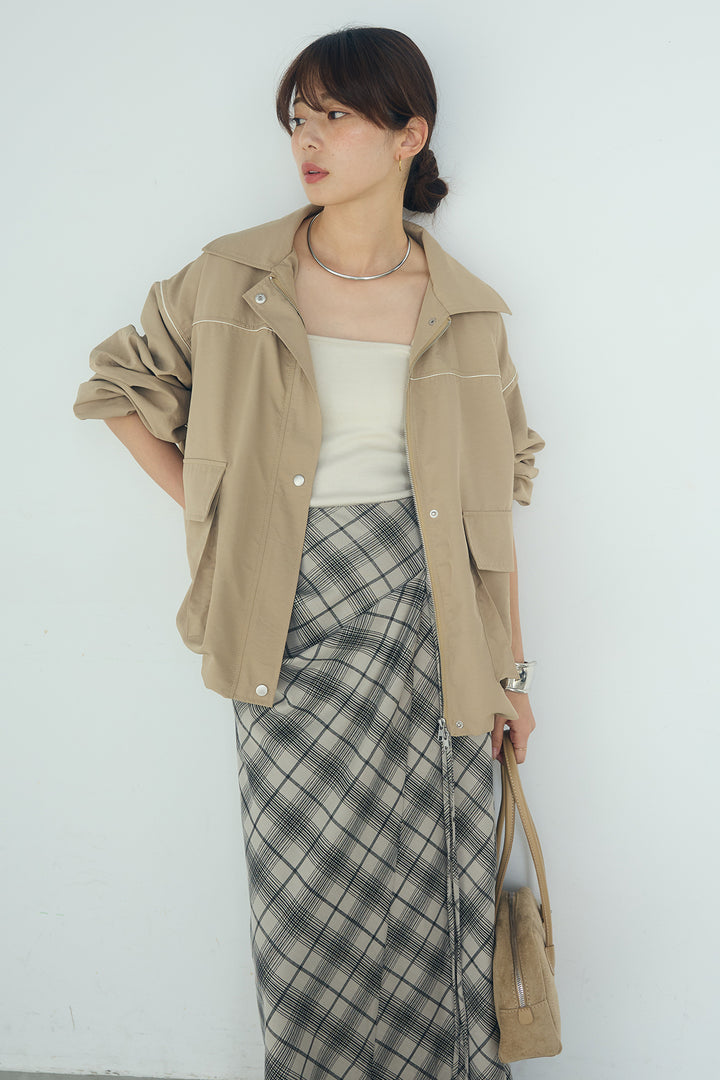 [SET]合繊ツイルバルーンジャケット+タータンチェック柄フロントデザインスカート(2set)