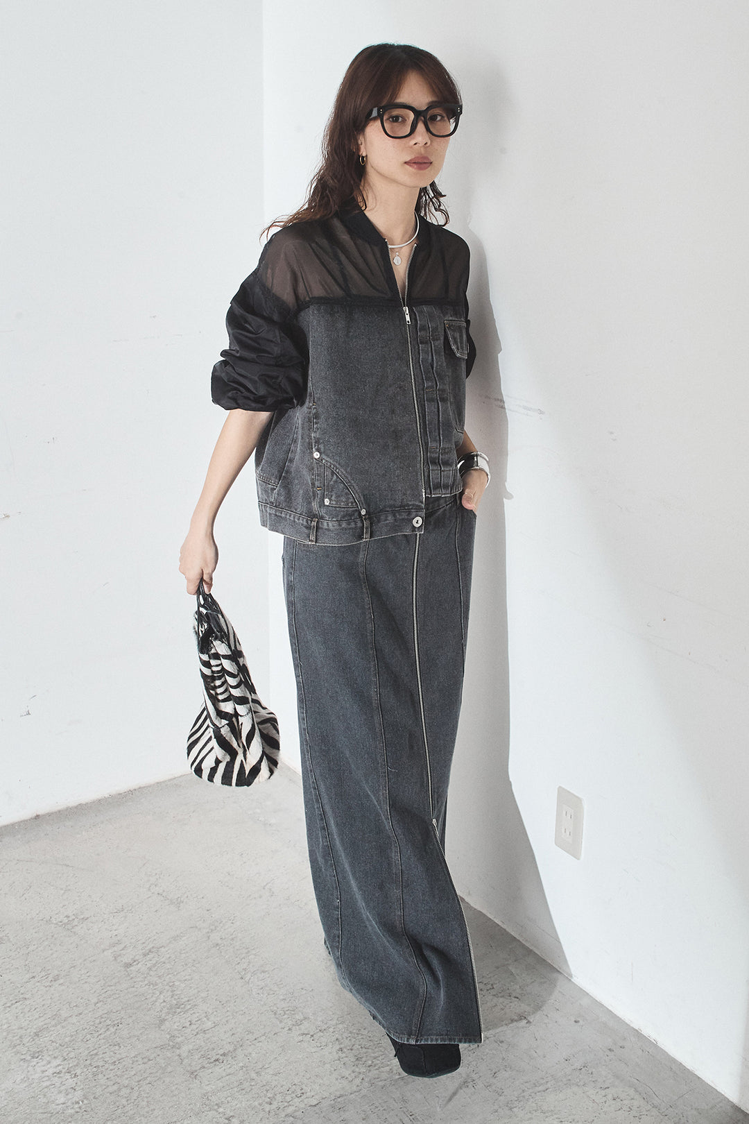 [SET]デニムコンビネーションブルゾン+フロントジップデニムスカート(2set)