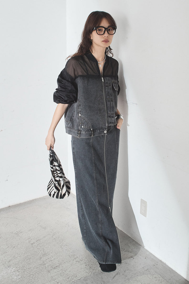 [SET]デニムコンビネーションブルゾン+フロントジップデニムスカート(2set)