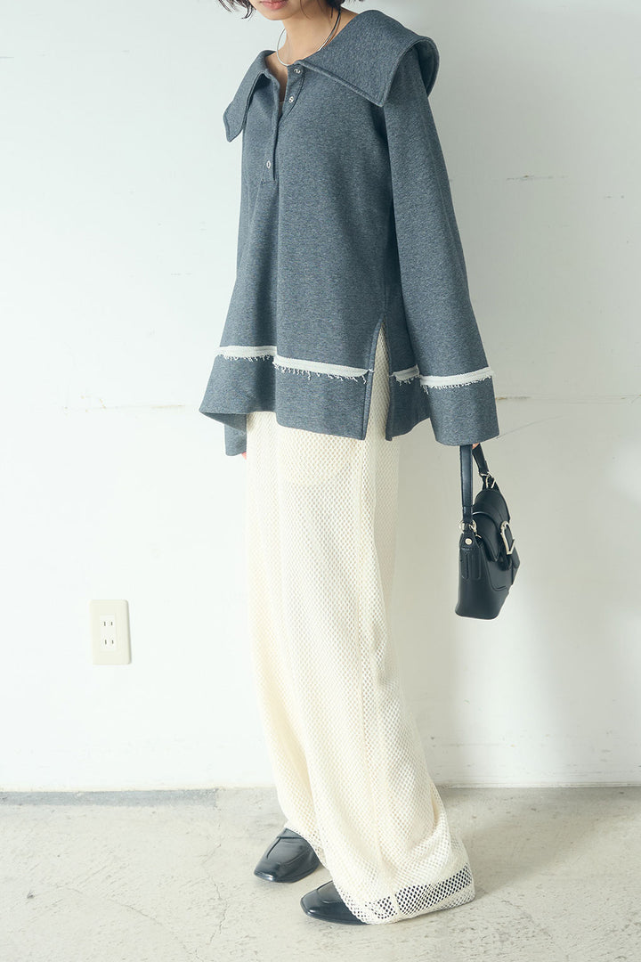 [SET]ビッグカラー2WAYスウェットトップス+メッシュリラックスパンツ(2set)