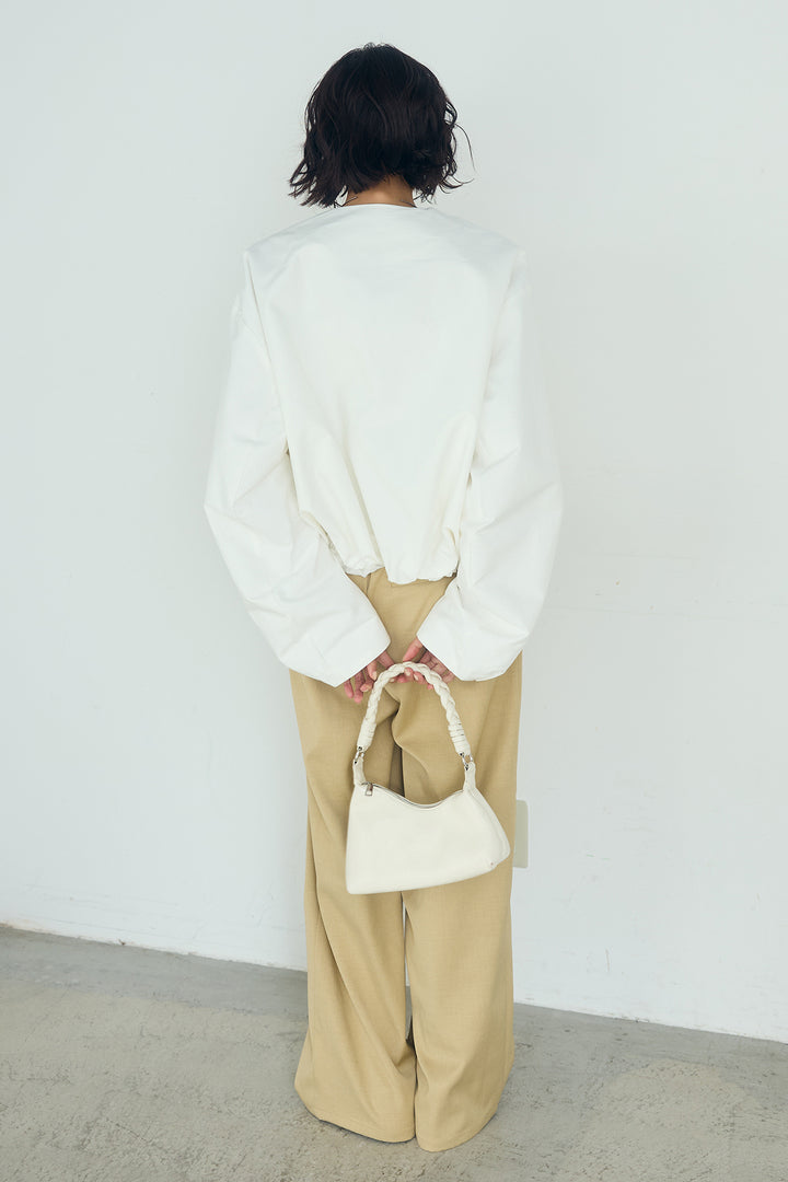 [SET]ノーカラーフロントギャザージップアウター+ツイルメニータックパンツ(2set)