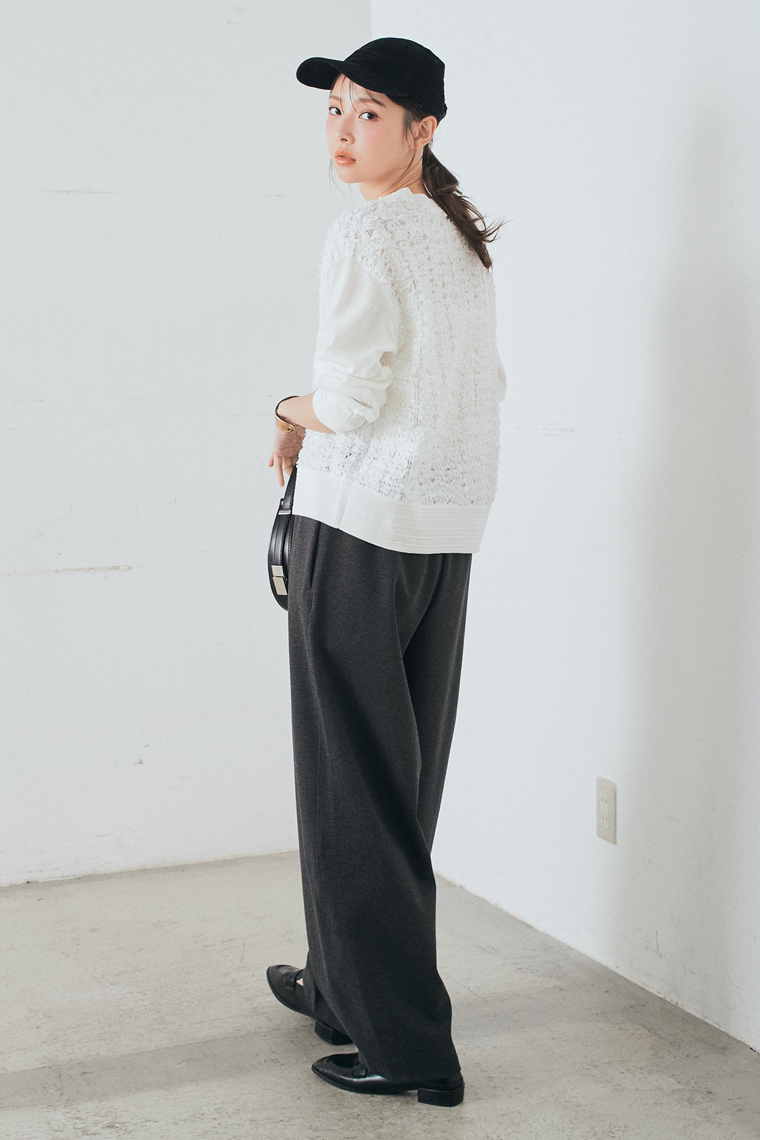 [SET]モコレースVネックカーディガン+カットダンボールウエストフリルカーブパンツ(2set)