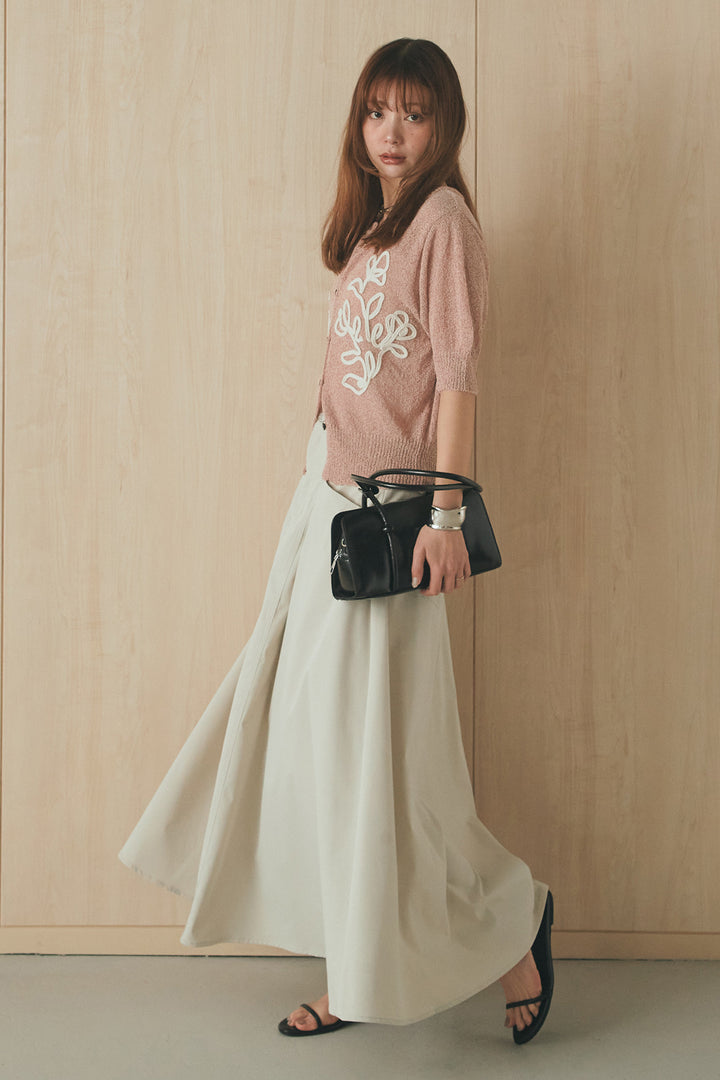 [SET]フロントテープデザイン半袖カーディガン+ミリタリーツイルタックフレアスカート(2set)