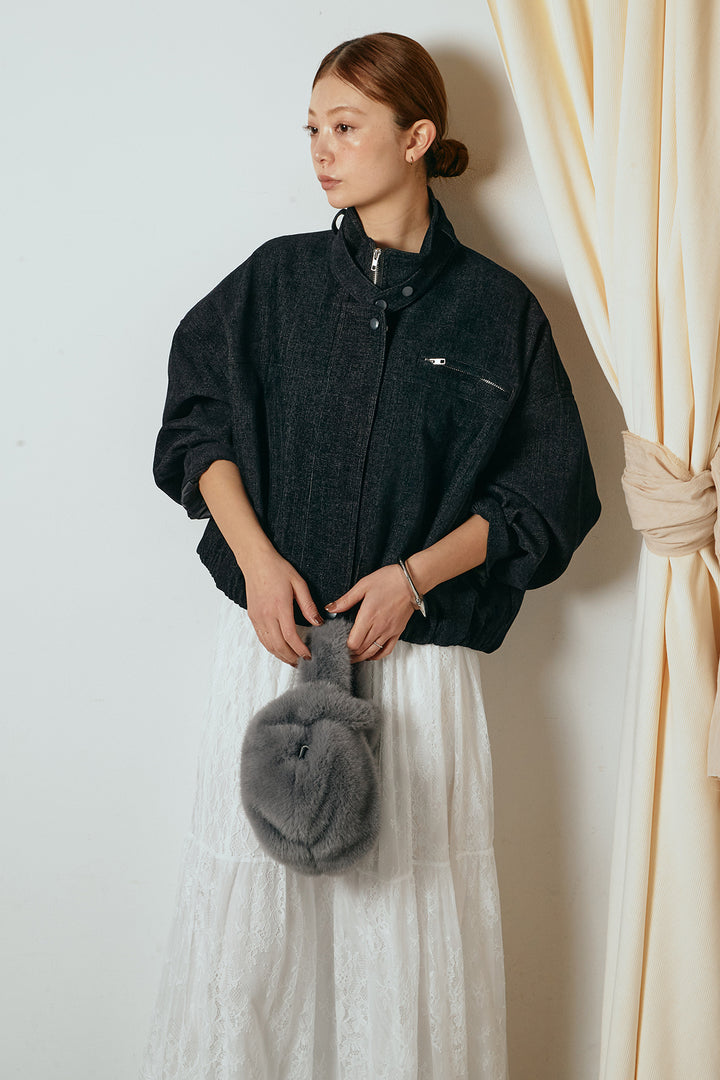 デニム調ハイネックブルゾン