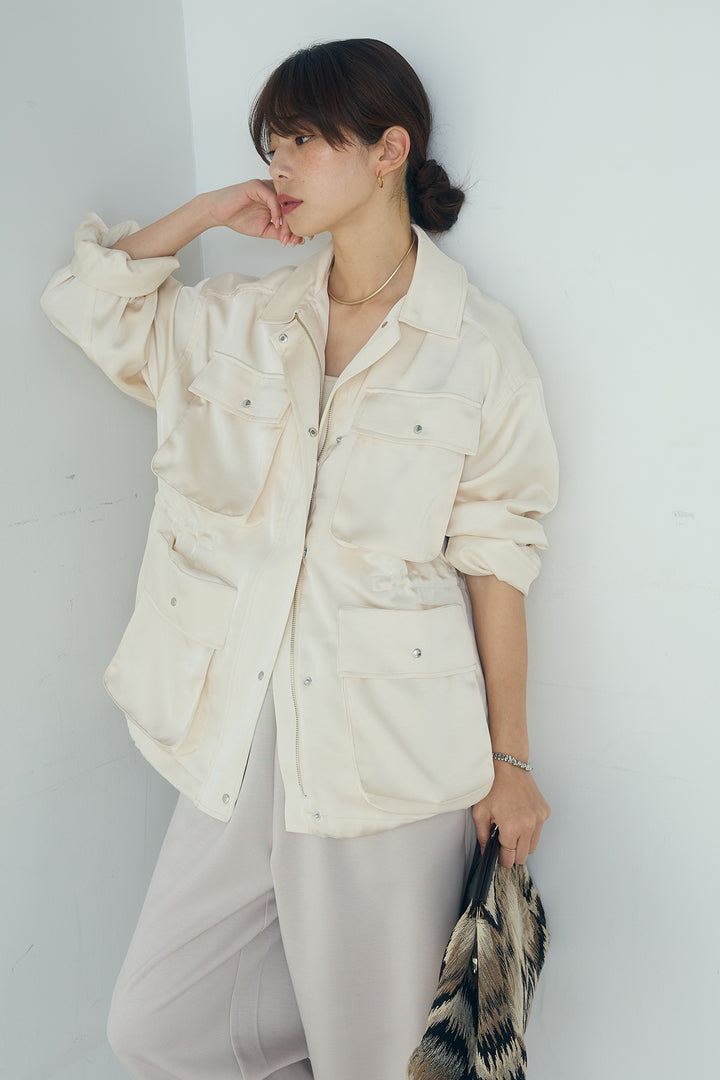 [SET]サテンライトブルゾン+異素材切り替えスウェットパンツ(2set)