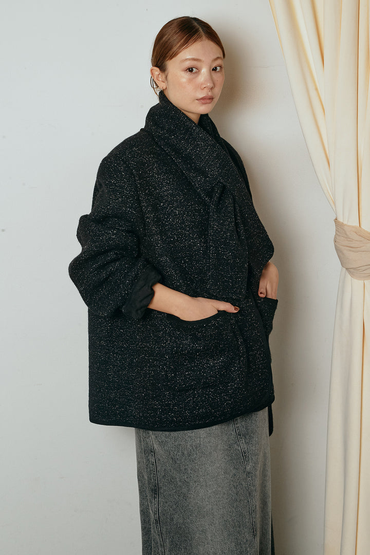 [SET]ノーカラーマフラーバッグ付きアウター+デニムロングフレアスカート(2set)