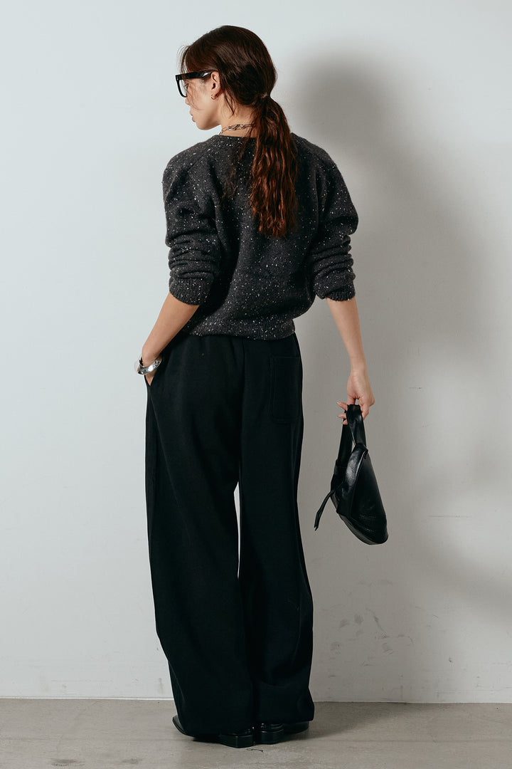 [SET]ネップニットカーディガン+スウェットワイドカーブパンツ(2set)