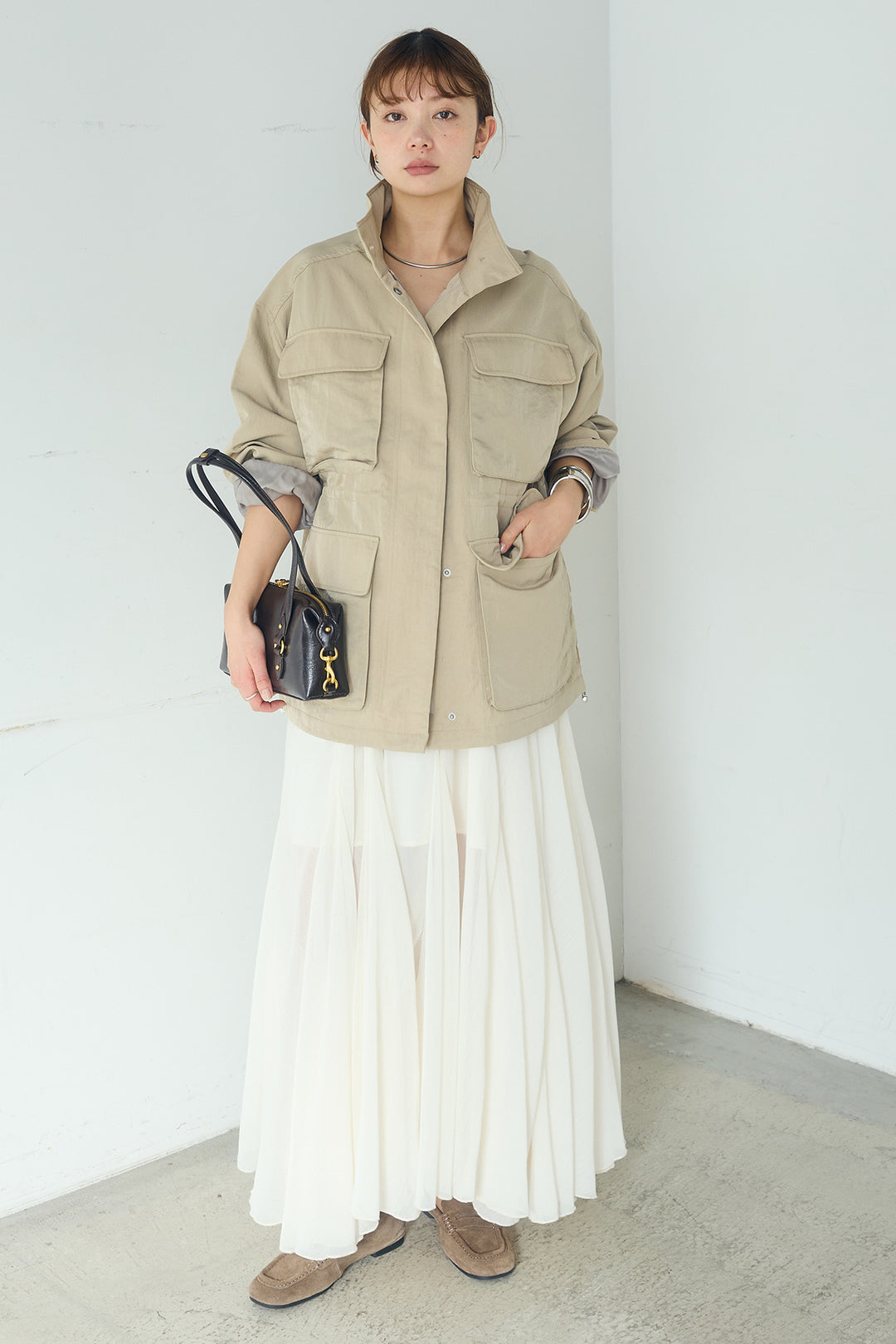 [SET]ナイロンツイルフィールドジャケット+シアーフリルキャミワンピース(2set)