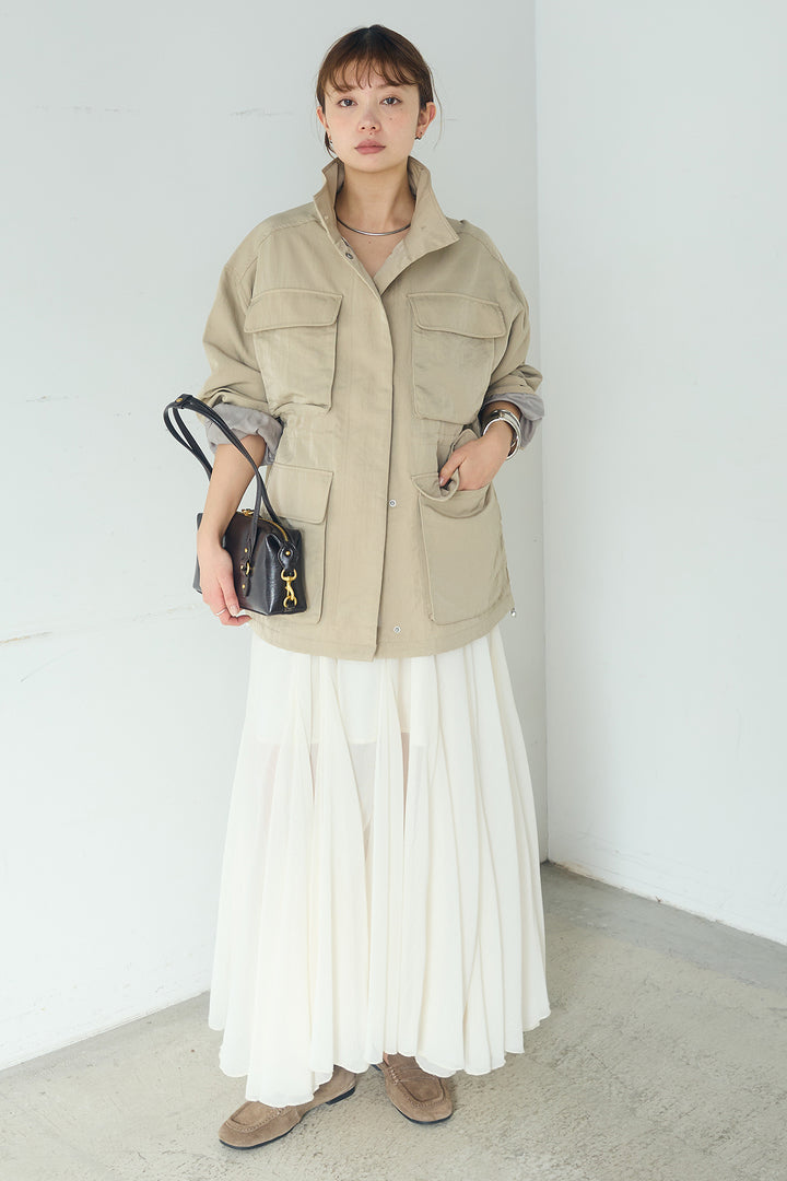 [SET]ナイロンツイルフィールドジャケット+シアーフリルキャミワンピース(2set)