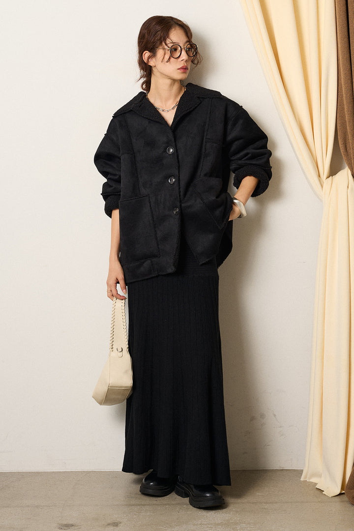 [SET]エコムートンカバーオール+編み地切り替えフレアニットスカート(2set)