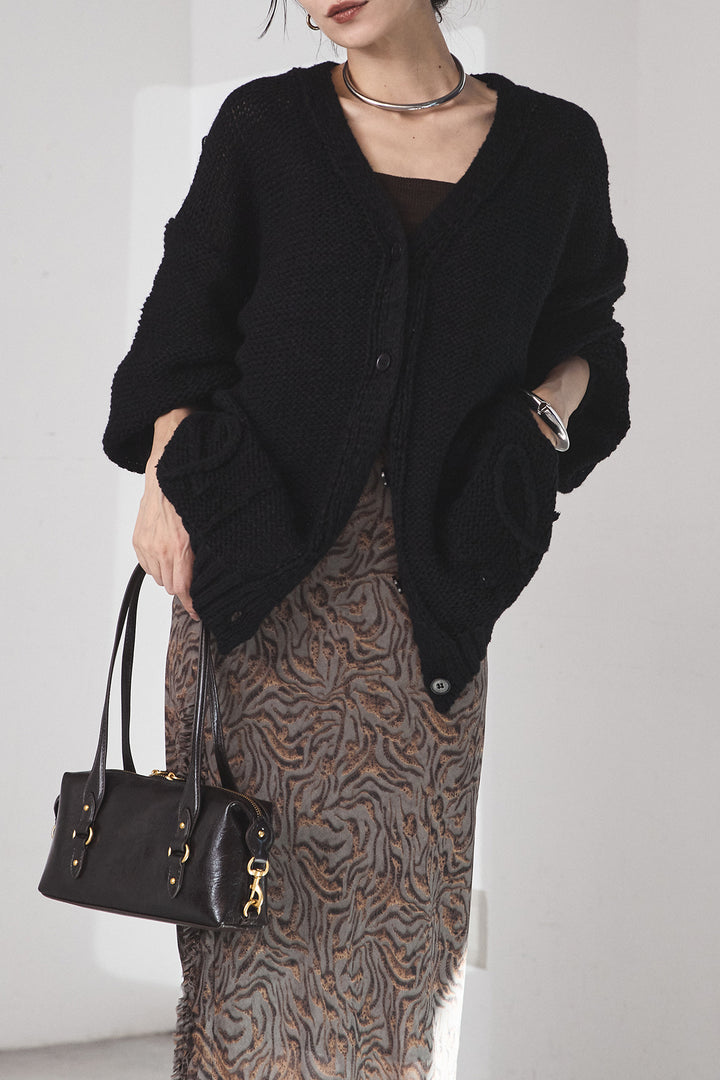 [SET]コード刺繍リラックスニットカーディガン+抽象柄ロングスカート(2set)