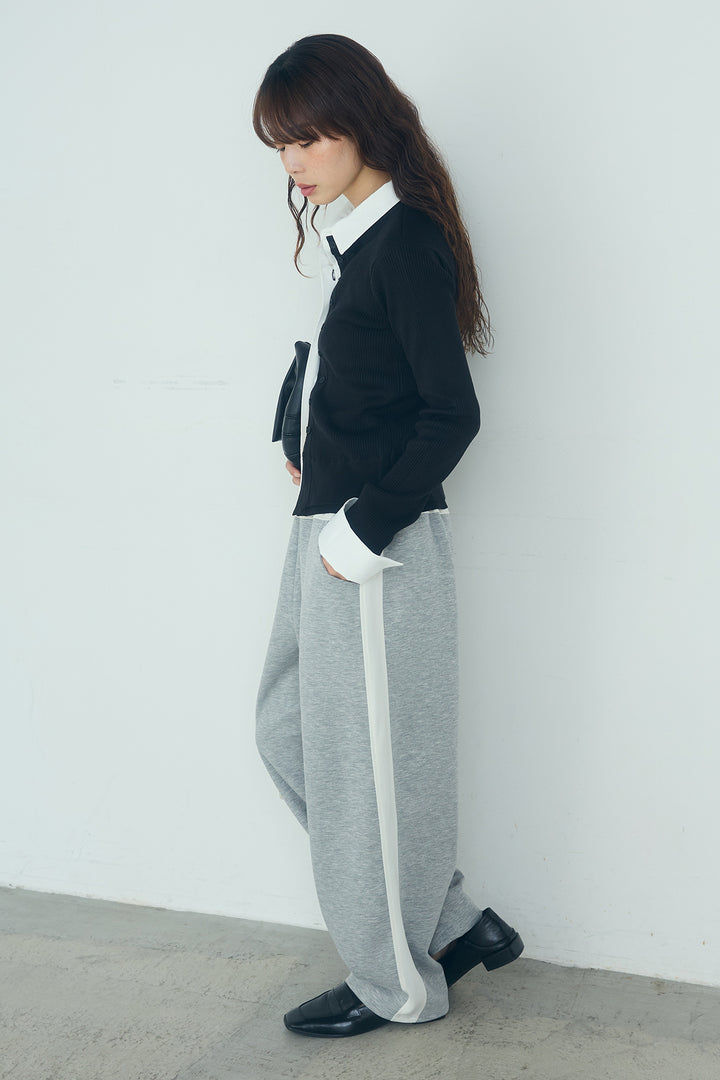 [SET]シャツドッキングボタンニットカーディガン+異素材切り替えスウェットパンツ(2set)