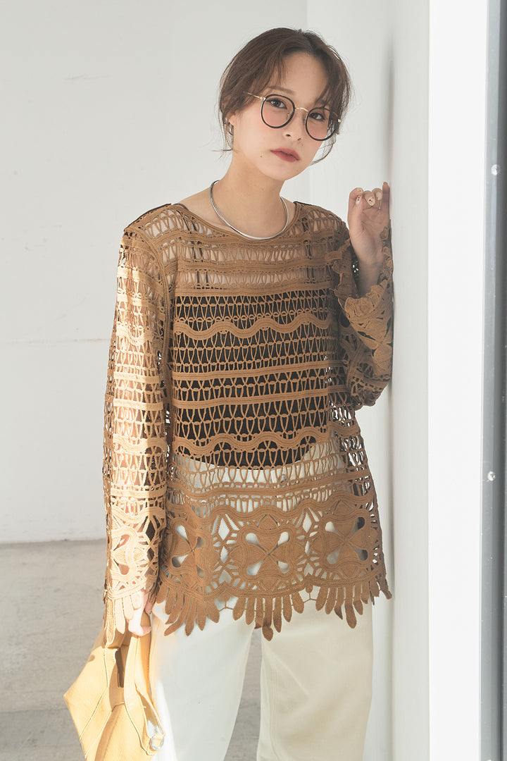 [SET]裾デザインメッシュプルオーバー+スプリングカラーデニムパンツ(2set)