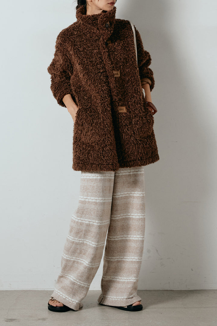 [SET]リバーシブルボアアウター+マルチライン柄リラックスニットパンツ(2set)