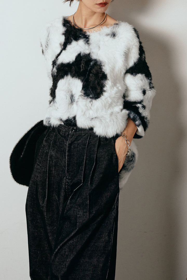 [SET]タイダイ柄シャギーニットトップス+フロントタック入りコーデュロイパンツ(2set)